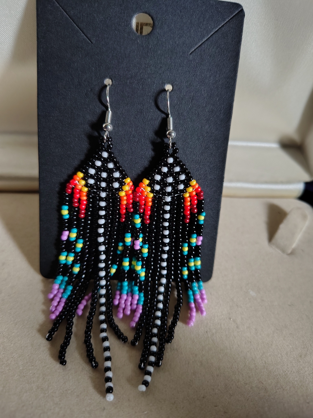 🚨New Handmade Beaded Fringe Earrings Neon Geometric Dangle Statement🚨